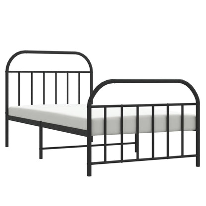 Metal Bed Frame without Mattress with Footboard Black 107x203cm