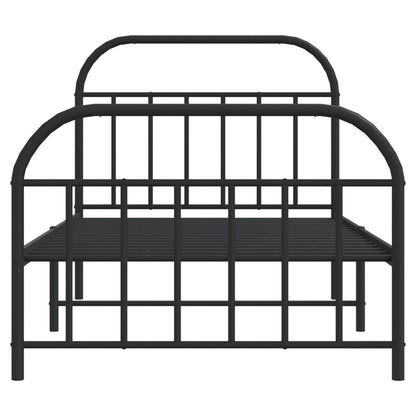 Metal Bed Frame without Mattress with Footboard Black 107x203cm