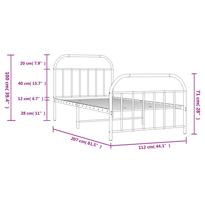 Metal Bed Frame without Mattress with Footboard Black 107x203cm