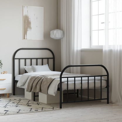 Metal Bed Frame without Mattress with Footboard Black 107x203cm