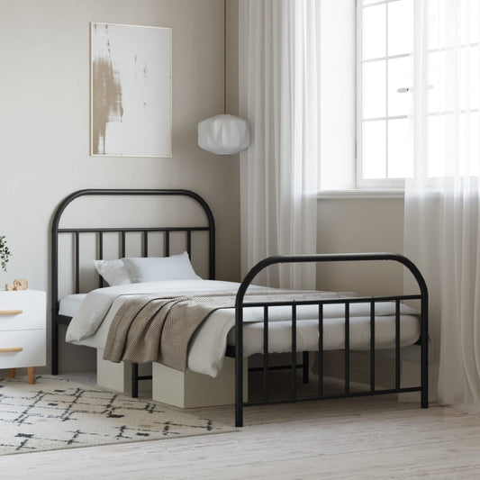 Metal Bed Frame without Mattress with Footboard Black 107x203cm