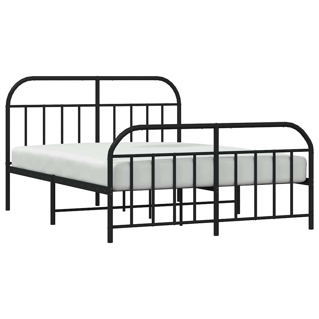 Metal Bed Frame without Mattress with Footboard Black 135x190cm