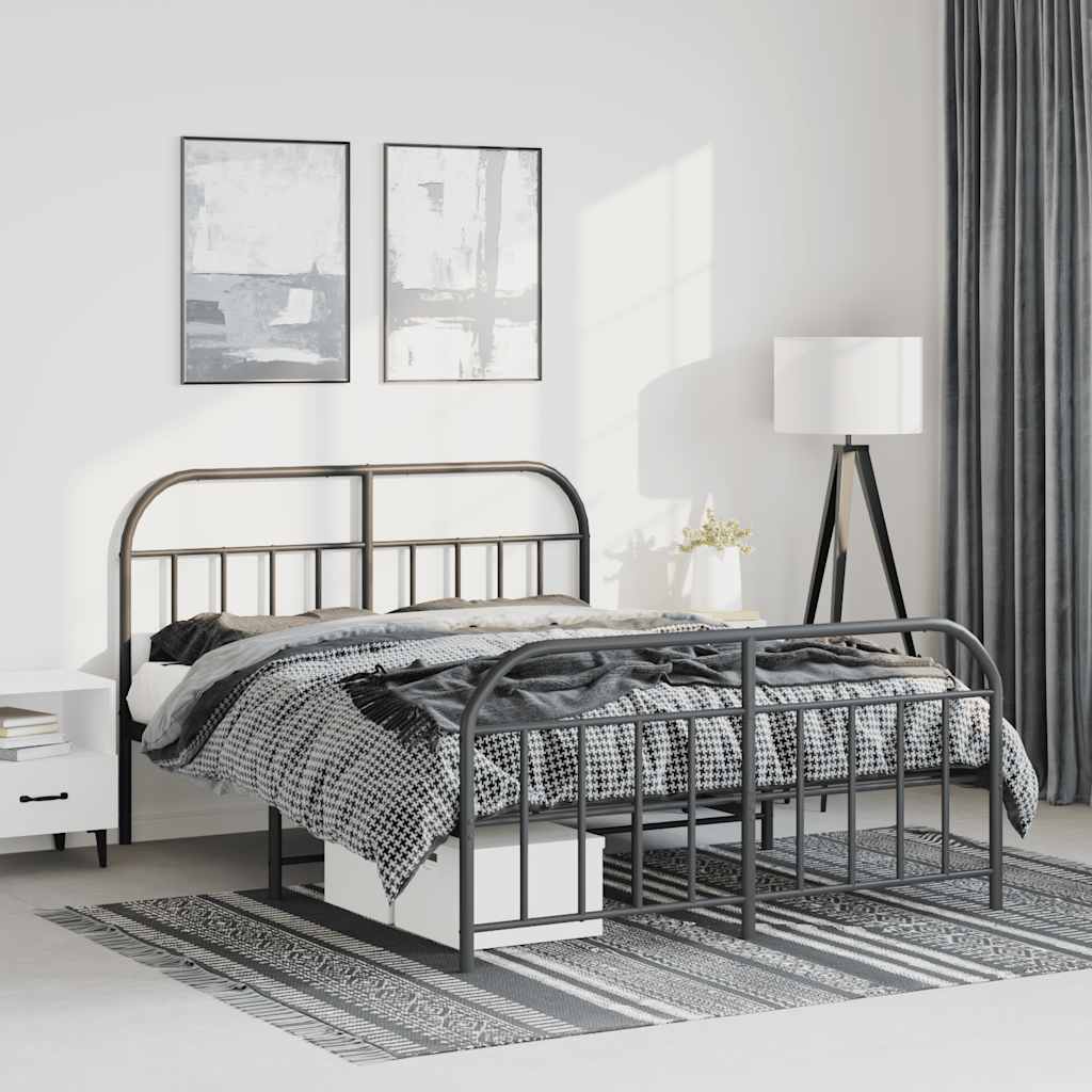 Metal Bed Frame without Mattress with Footboard Black 135x190cm