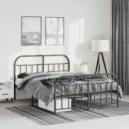 Metal Bed Frame without Mattress with Footboard Black 135x190cm
