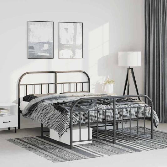 Metal Bed Frame without Mattress with Footboard Black 135x190cm