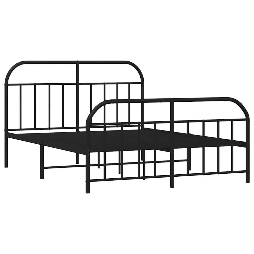 Metal Bed Frame without Mattress with Footboard Black 150x200cm