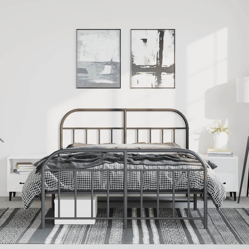 Metal Bed Frame without Mattress with Footboard Black 150x200cm
