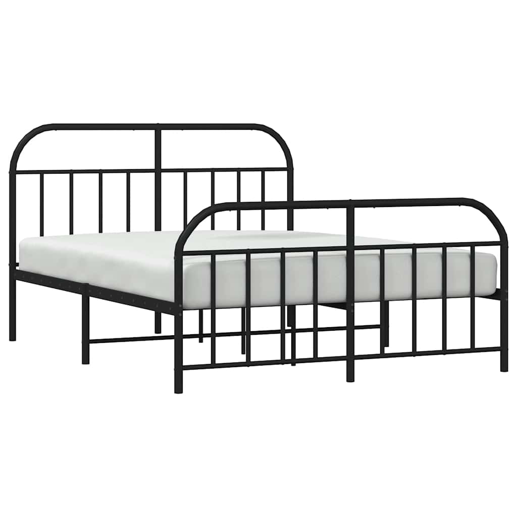 Metal Bed Frame without Mattress with Footboard Black 150x200cm