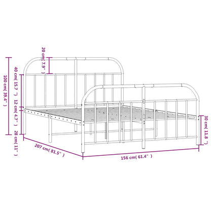 Metal Bed Frame without Mattress with Footboard Black 150x200cm