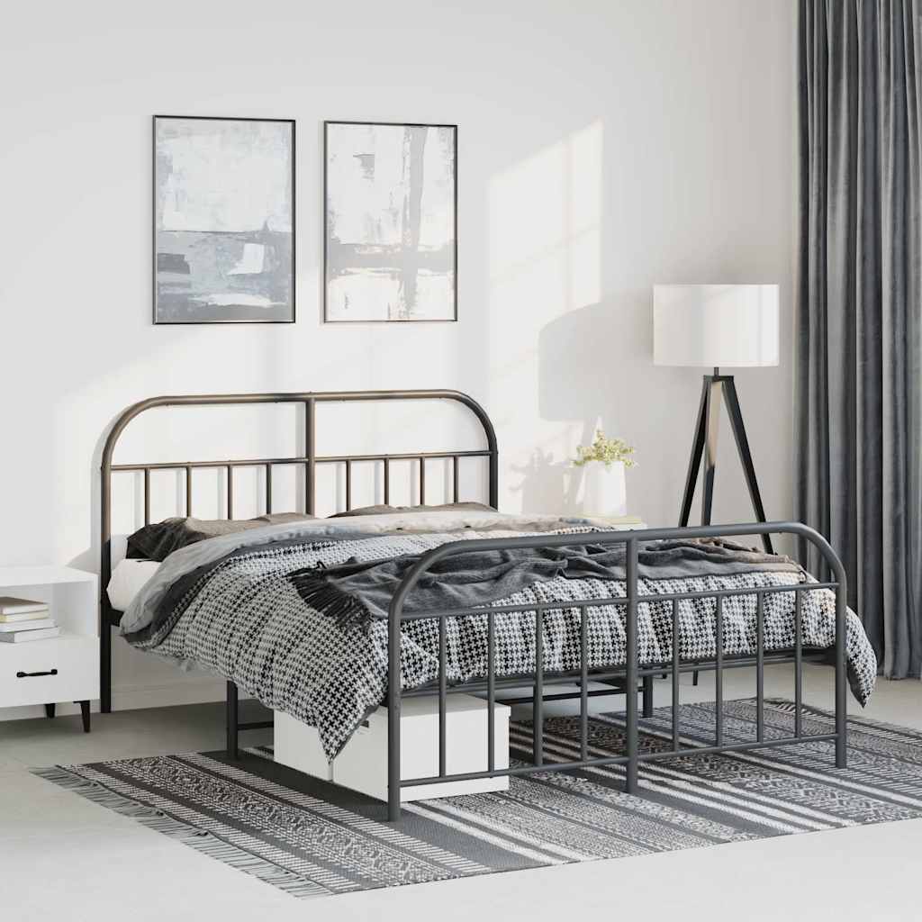 Metal Bed Frame without Mattress with Footboard Black 150x200cm