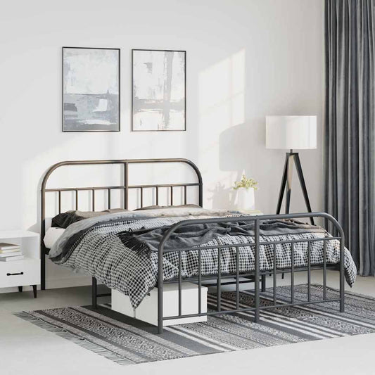 Metal Bed Frame without Mattress with Footboard Black 150x200cm