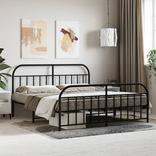 Metal Bed Frame without Mattress with Footboard Black 180x200cm