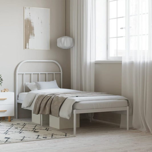 Metal Bed Frame without Mattress with Headboard White 80x200cm