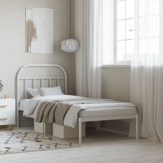Metal Bed Frame without Mattress with Headboard White 90x200cm