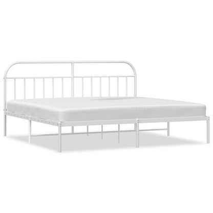 Metal Bed Frame without Mattress with Headboard White 193x203cm
