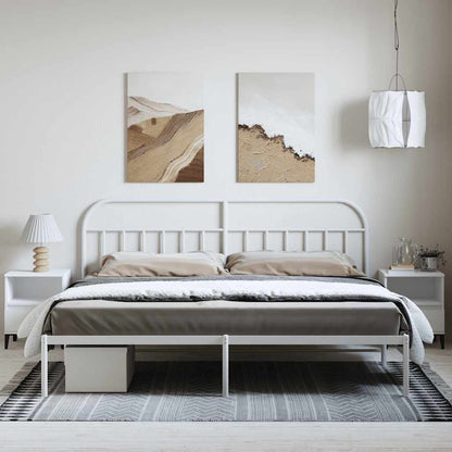 Metal Bed Frame without Mattress with Headboard White 193x203cm