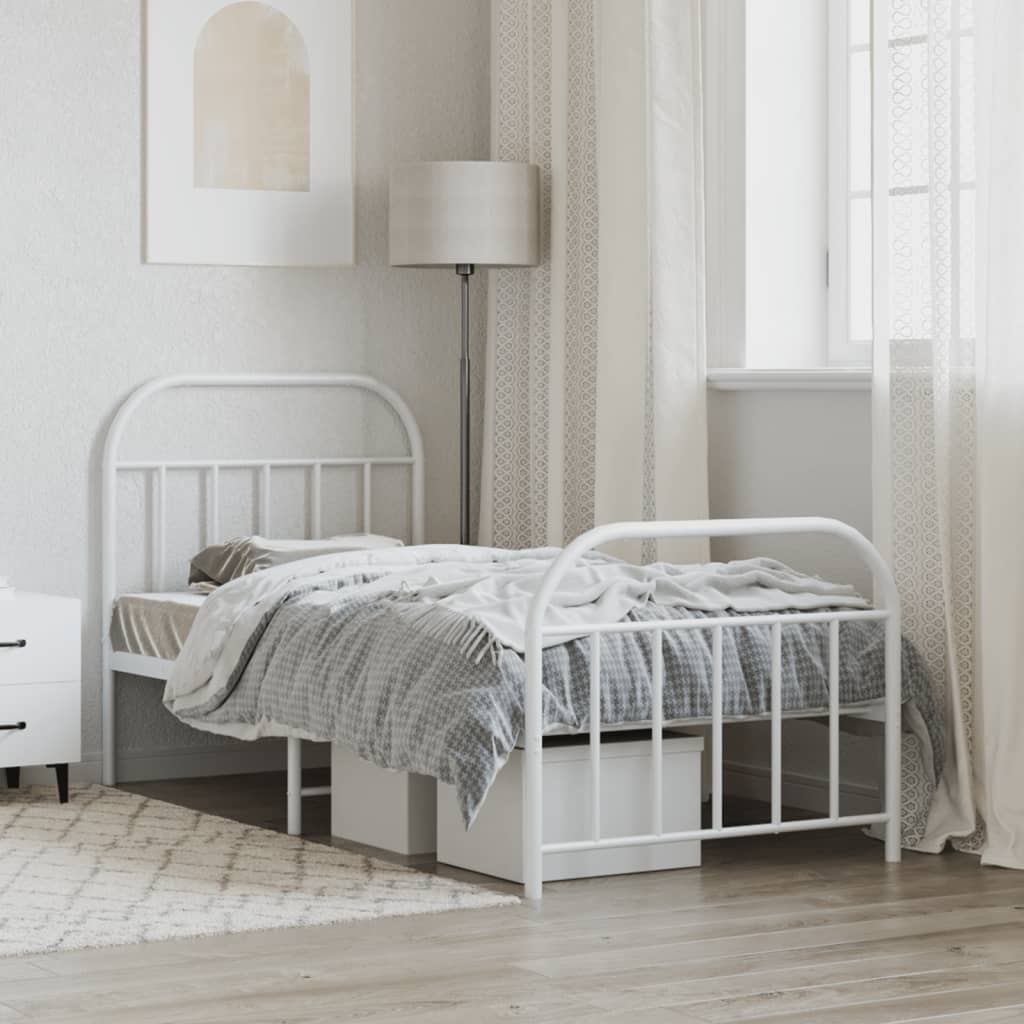 Metal Bed Frame without Mattress with Footboard White 80x200cm