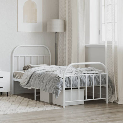 Metal Bed Frame without Mattress with Footboard White 80x200cm