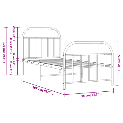 Metal Bed Frame without Mattress with Footboard White 80x200cm