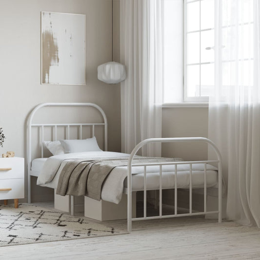 Metal Bed Frame without Mattress with Footboard White 90x190cm