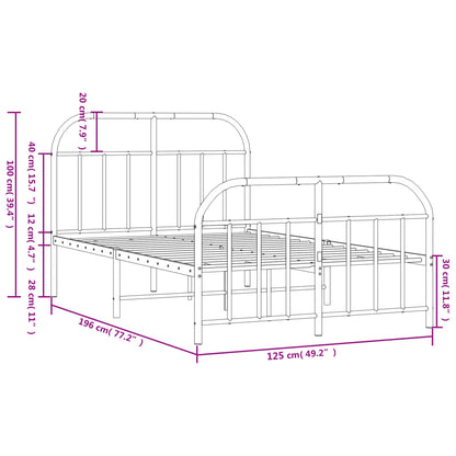 Metal Bed Frame without Mattress with Footboard White 120x190cm