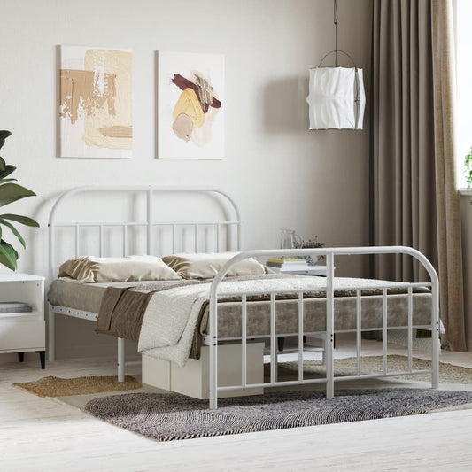 Metal Bed Frame without Mattress with Footboard White 120x200cm