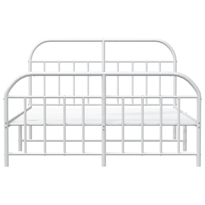Metal Bed Frame without Mattress with Footboard White 140x190cm
