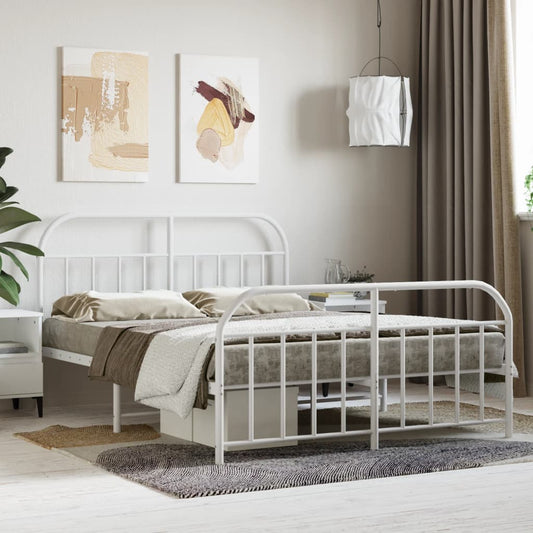Metal Bed Frame without Mattress with Footboard White 140x190cm