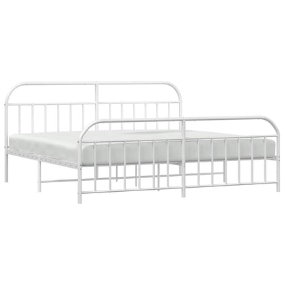Metal Bed Frame without Mattress with Footboard White 193x203cm