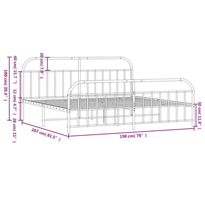 Metal Bed Frame without Mattress with Footboard White 193x203cm