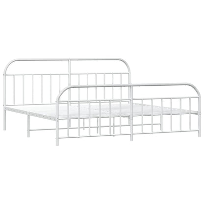Metal Bed Frame without Mattress with Footboard White 200x200cm