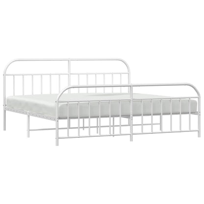 Metal Bed Frame without Mattress with Footboard White 200x200cm