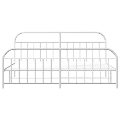 Metal Bed Frame without Mattress with Footboard White 200x200cm