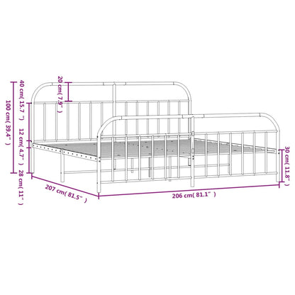 Metal Bed Frame without Mattress with Footboard White 200x200cm