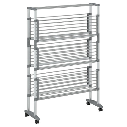 Laundry Drying Rack with Wheels 89x64x129 cm Aluminium