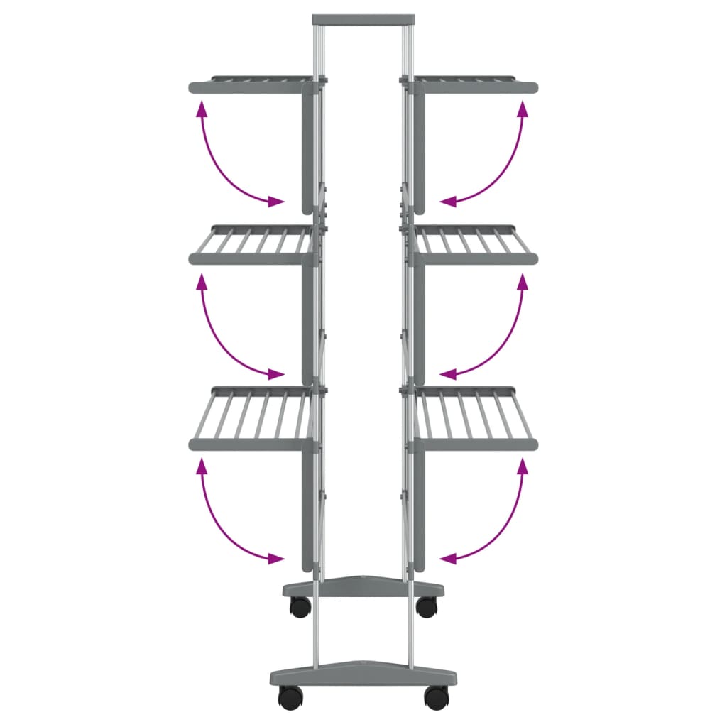 Laundry Drying Rack with Wheels 89x64x129 cm Aluminium