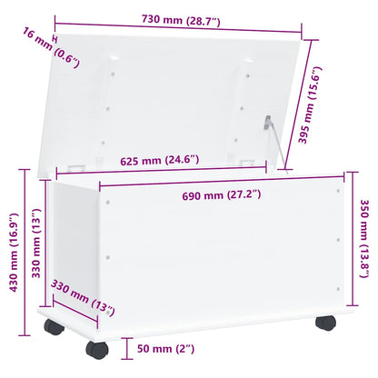 Storage Chest with Wheels ALTA White 73x39.5x43 cm Solid Wood Pine