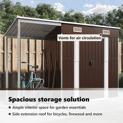 Garden Shed with Extended Roof Brown 277x107x181 cm Steel