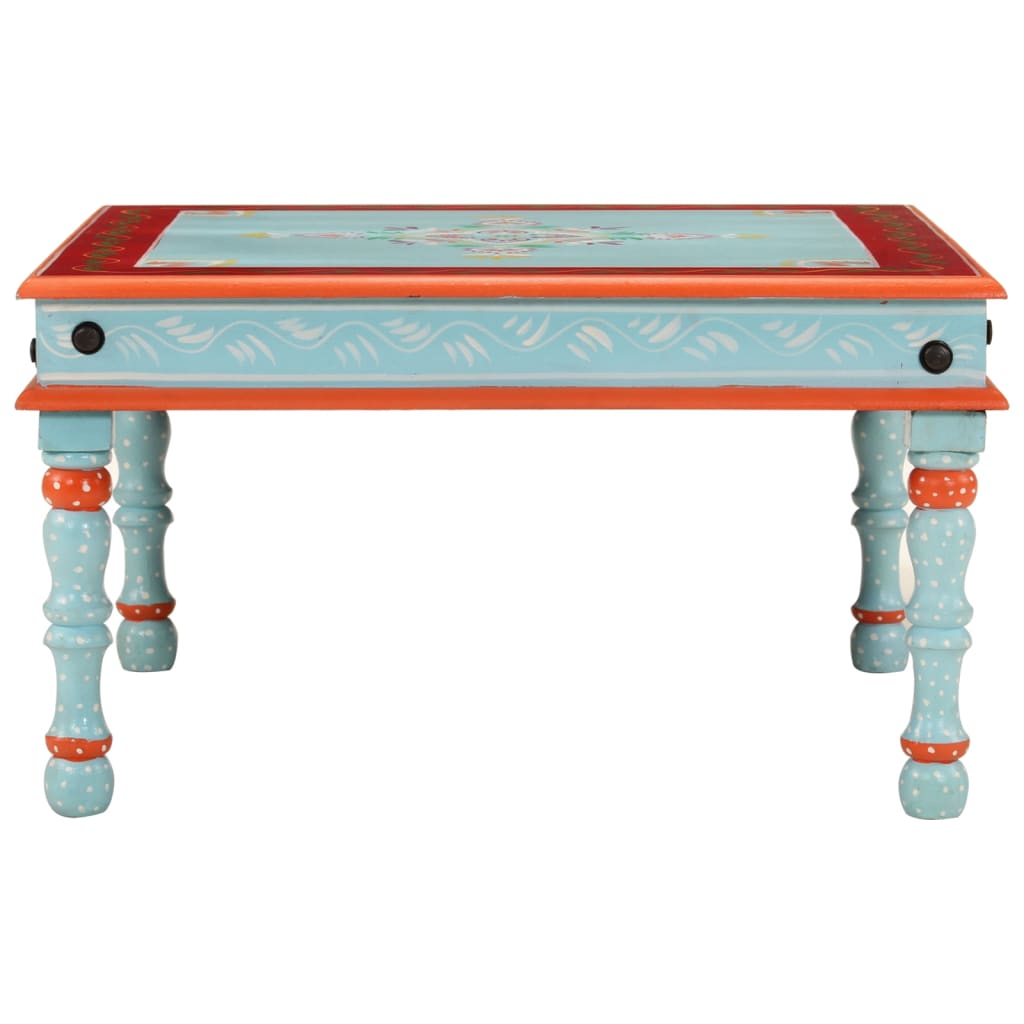 Coffee Table Blue Hand Painted Solid Wood Mango
