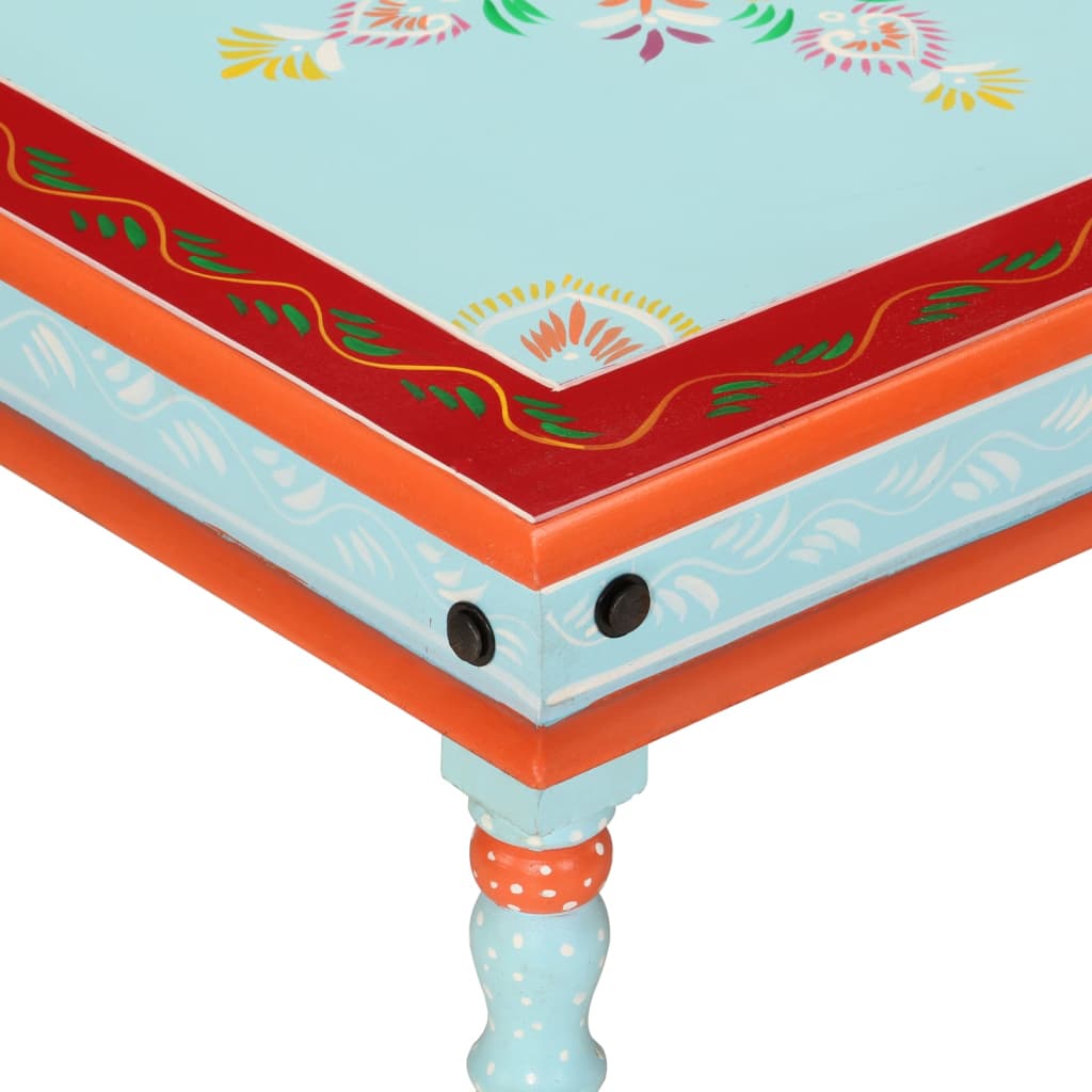 Coffee Table Blue Hand Painted Solid Wood Mango