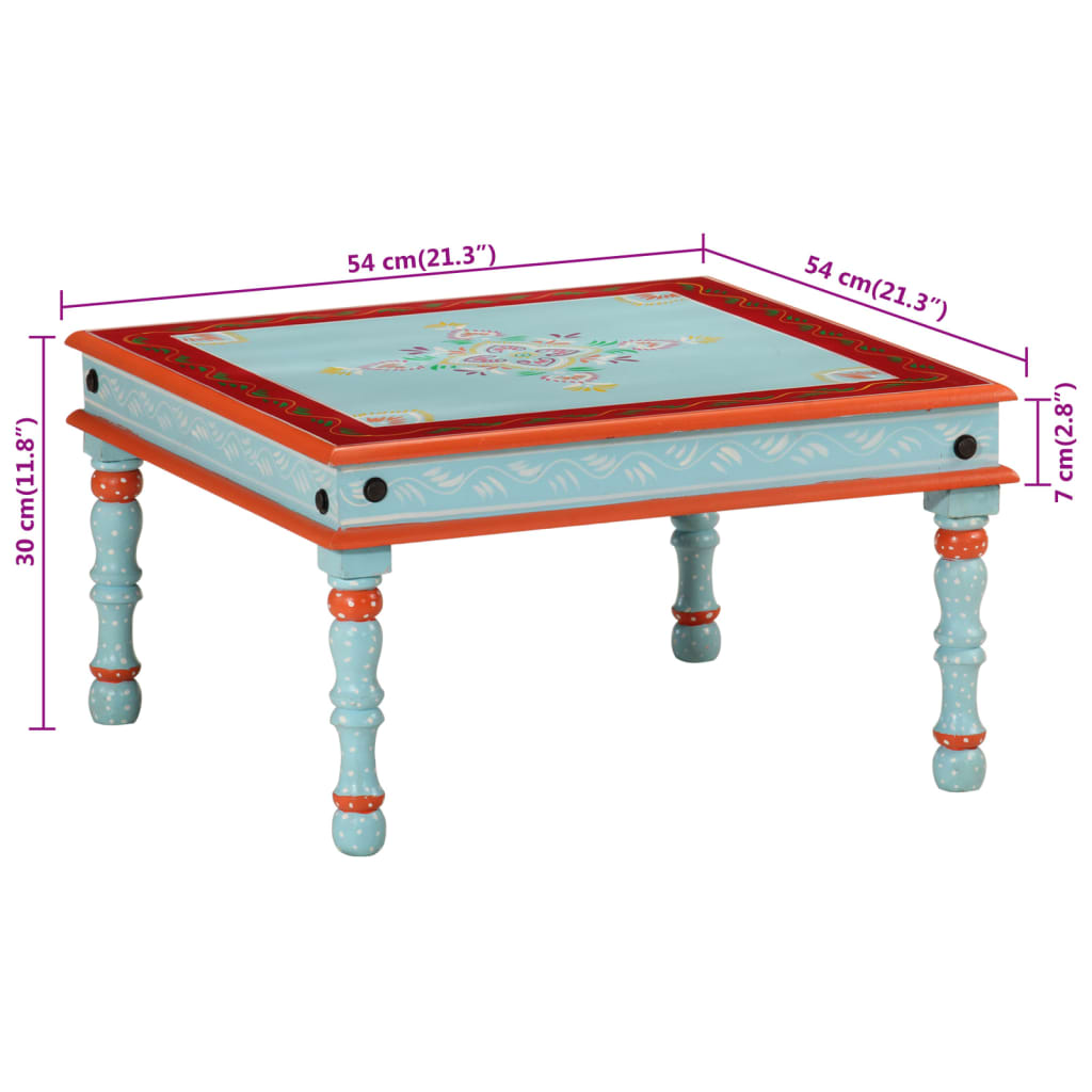 Coffee Table Blue Hand Painted Solid Wood Mango