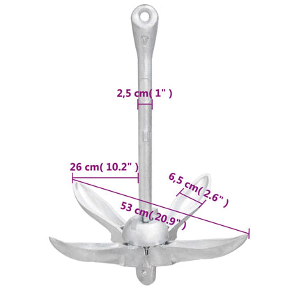 Folding Anchor Silver 8 kg Hot Dip Galvanized Cast Iron