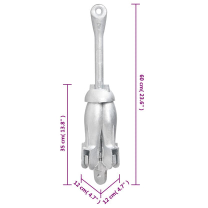 Folding Anchor with Rope Silver 8 kg Hot Dip Galvanized Cast Iron