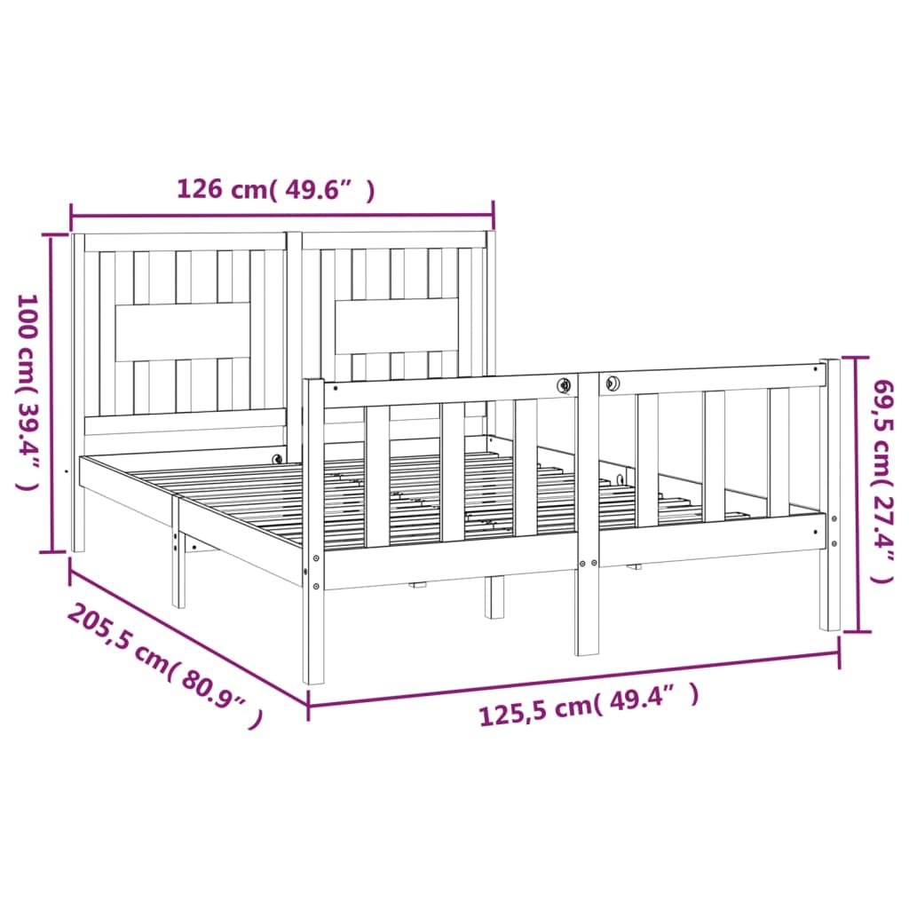 Bed Frame without Mattress White Solid Wood Pine 120x200 cm