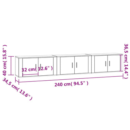 Wall-mounted TV Cabinets 3 pcs Concrete Grey 80x34.5x40 cm