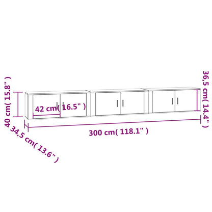 Wall-mounted TV Cabinets 3 pcs Sonoma Oak 100x34.5x40 cm