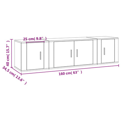3 Piece TV Cabinet Set White Engineered Wood