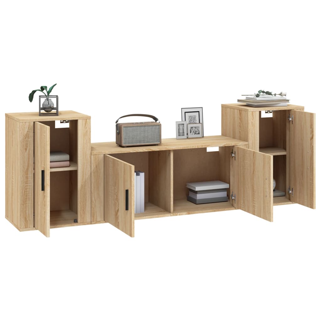 3 Piece TV Cabinet Set Sonoma Oak Engineered Wood