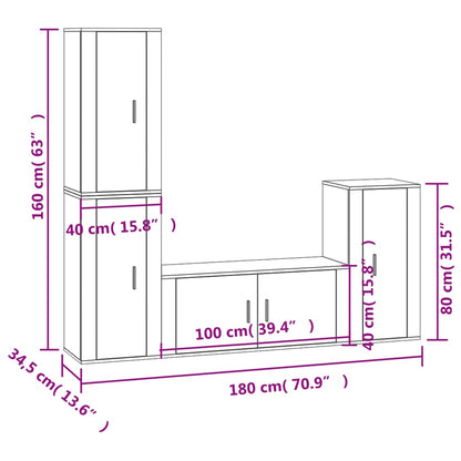 4 Piece TV Cabinet Set Smoked Oak Engineered Wood