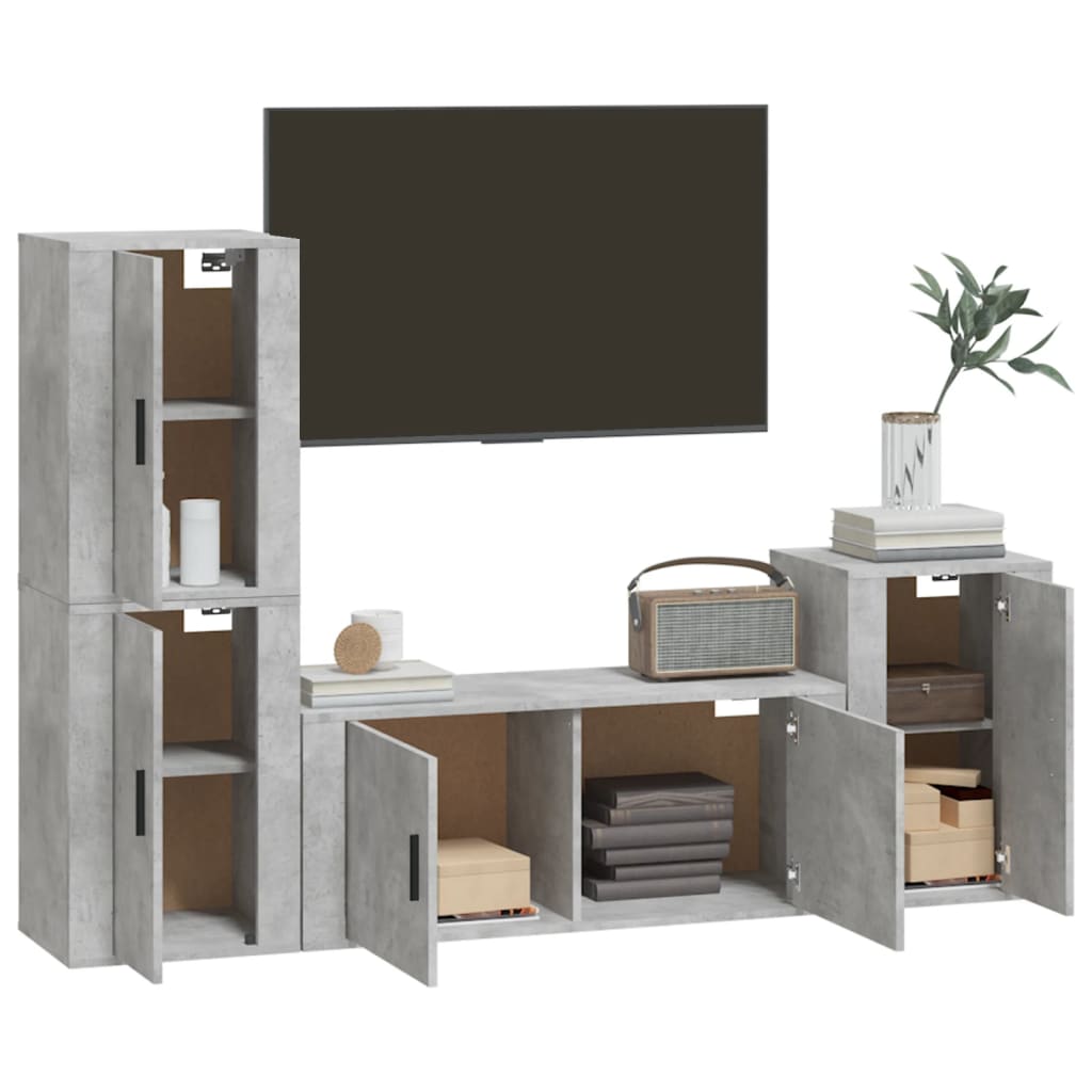 4 Piece TV Cabinet Set Concrete Grey Engineered Wood